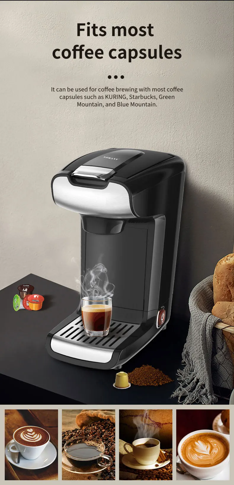 Houselin Coffee Maker, 600Ml Large Capacity, Strong Button Feature, Easyto disassemble and clean, Black,750W