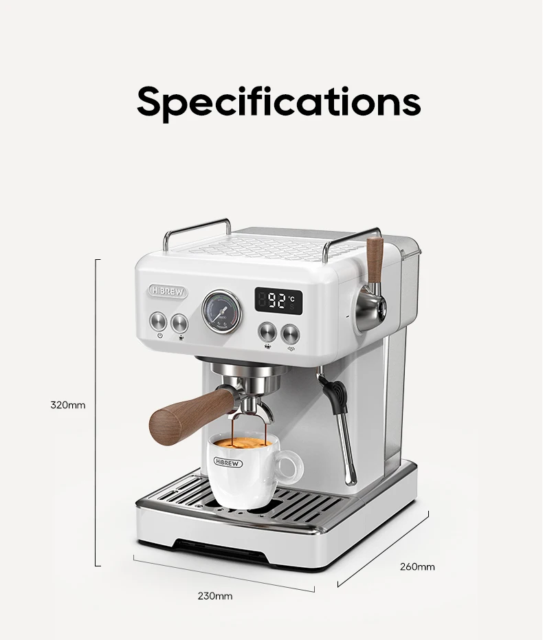 HiBREW Semi Automatic Espresso Coffee Machine DIY Function 20Bar Pressure Temperature Adjustable For Cappuccino & Latte H10plus