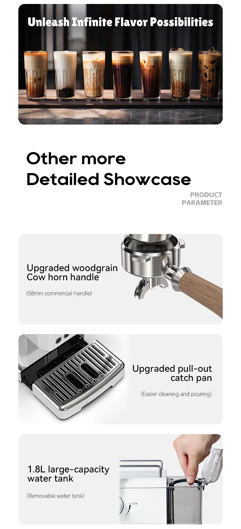 HiBREW Semi Automatic Espresso Coffee Machine DIY Function 20Bar Pressure Temperature Adjustable For Cappuccino & Latte H10plus
