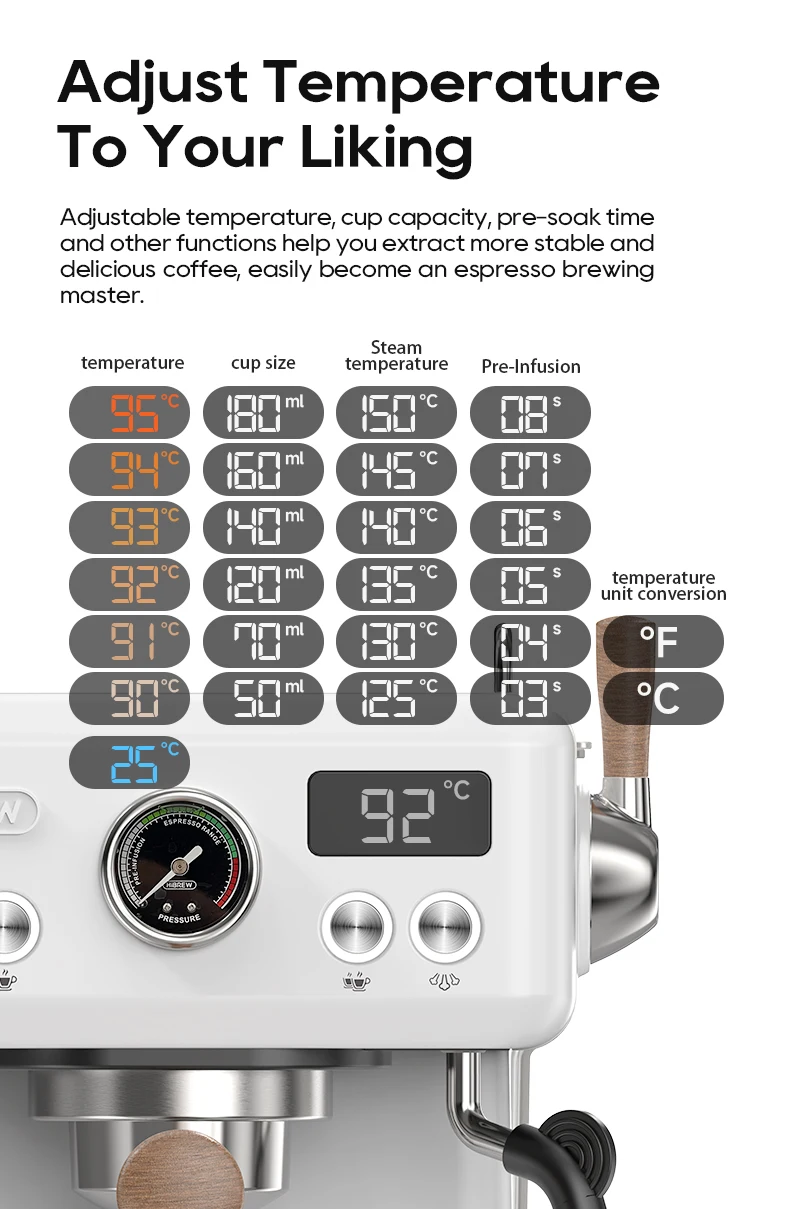 HiBREW Semi Automatic Espresso Coffee Machine DIY Function 20Bar Pressure Temperature Adjustable For Cappuccino & Latte H10plus
