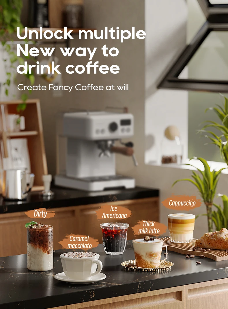 HiBREW Semi Automatic Espresso Coffee Machine DIY Function 20Bar Pressure Temperature Adjustable For Cappuccino & Latte H10plus