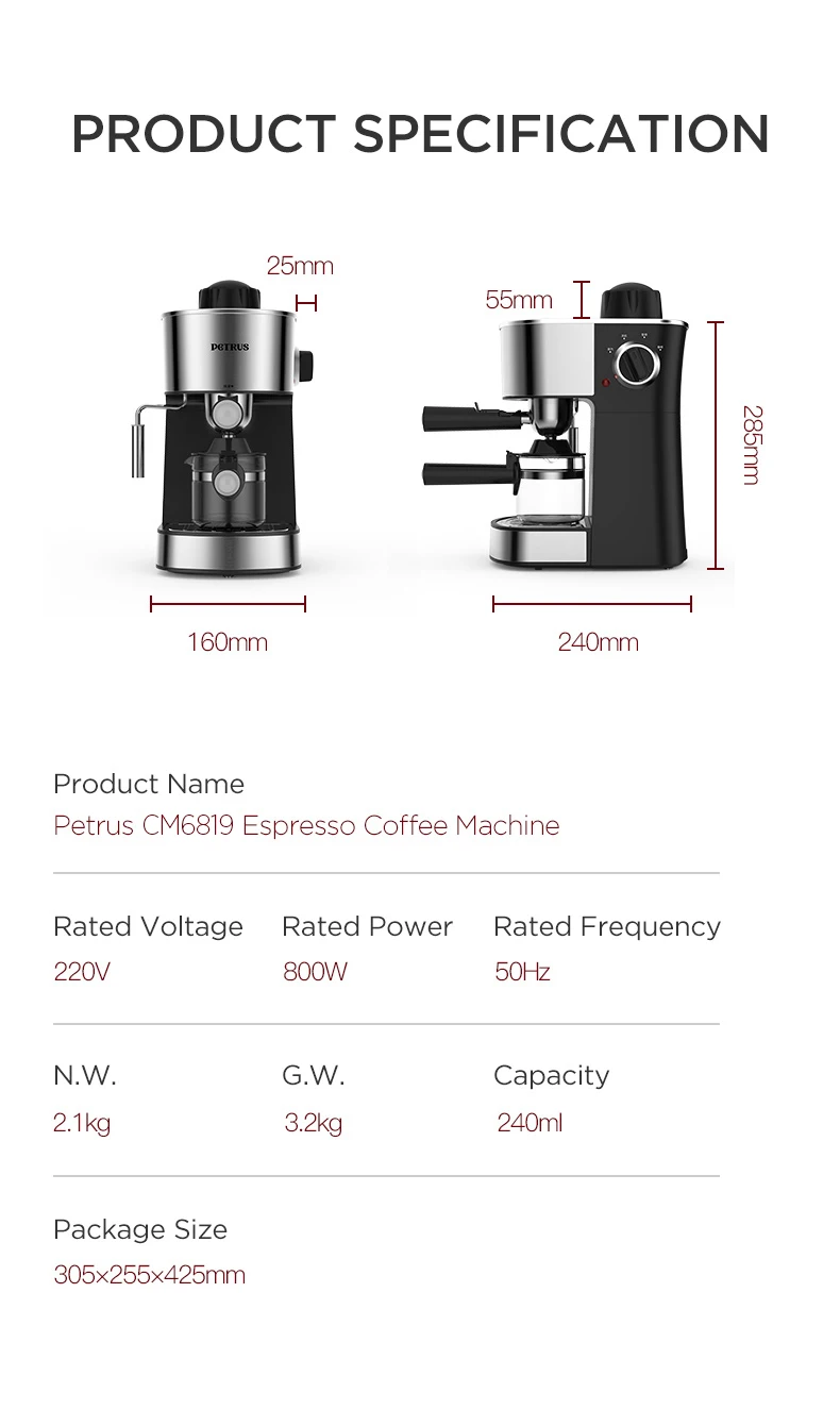 Petrus Coffee Machine Espresso Coffee Maker With Fancy Milk System Milk Bubble Maker(220V)