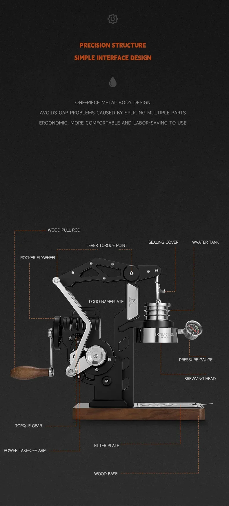 MUVNA Semi-automatic hand cranked machine/full mechanical variable pressure coffee maker/For E61 58mm professional brewing head MUVNA Semi-automatic hand cranked machine/full mechanical variable pressure coffee maker/For E61 58mm professional brewing head
