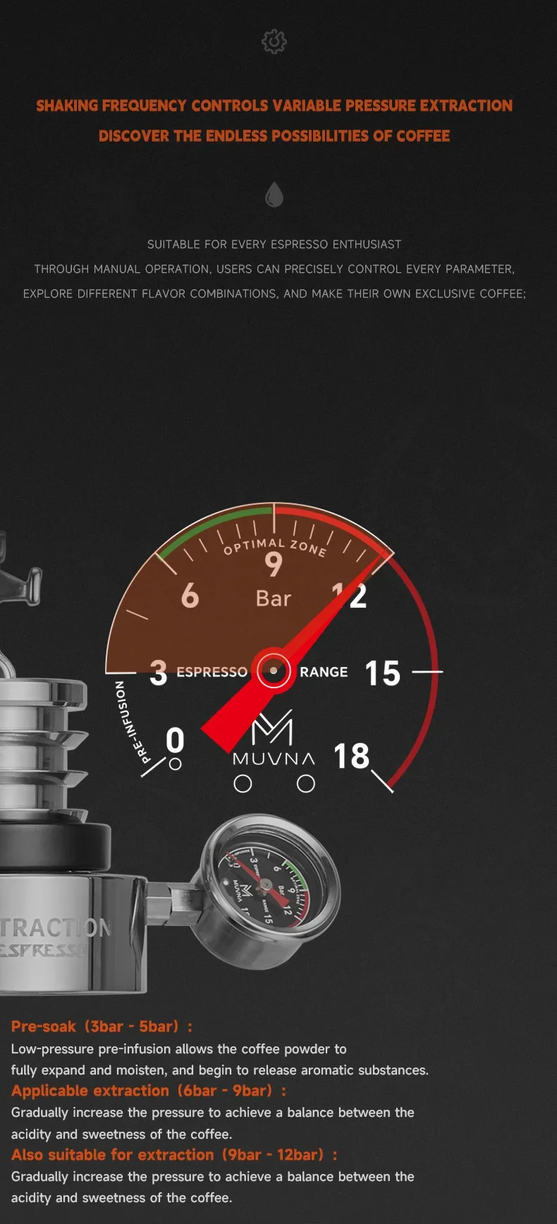 MUVNA Semi-automatic hand cranked machine/full mechanical variable pressure coffee maker/For E61 58mm professional brewing head MUVNA Semi-automatic hand cranked machine/full mechanical variable pressure coffee maker/For E61 58mm professional brewing head