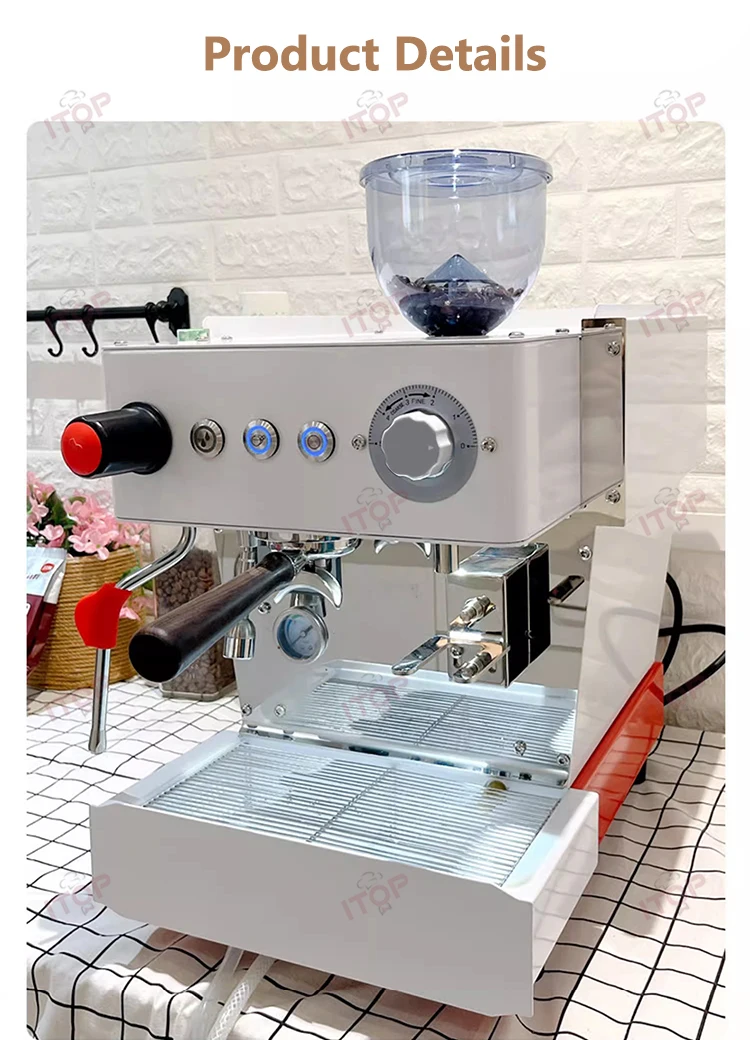 ITOP CM-KB Commercial Semi-Automatic Coffee Machine with Flat Burr Grinder Professional Espresso Machine 4-Hole Steam Milk Froth