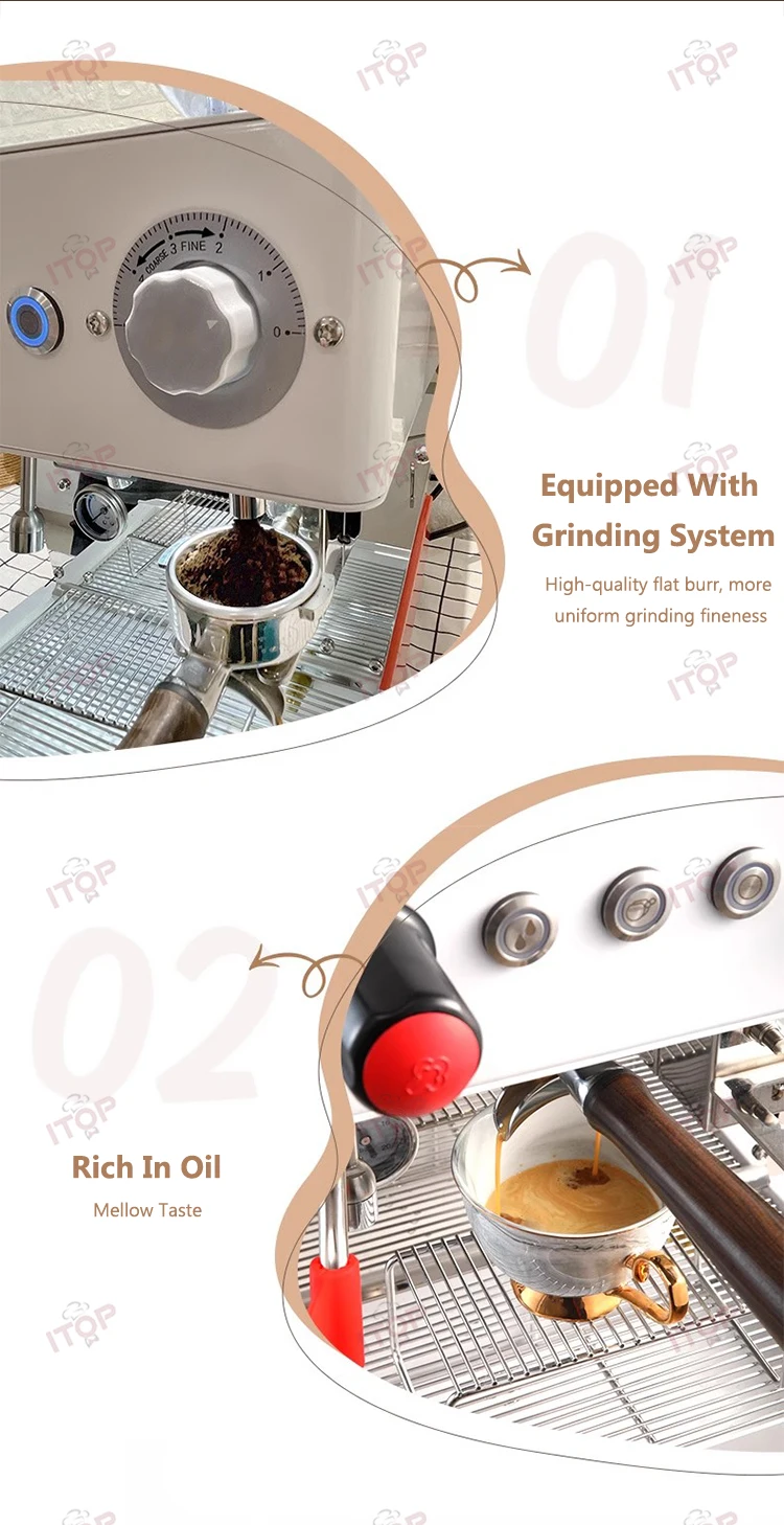 ITOP CM-KB Commercial Semi-Automatic Coffee Machine with Flat Burr Grinder Professional Espresso Machine 4-Hole Steam Milk Froth