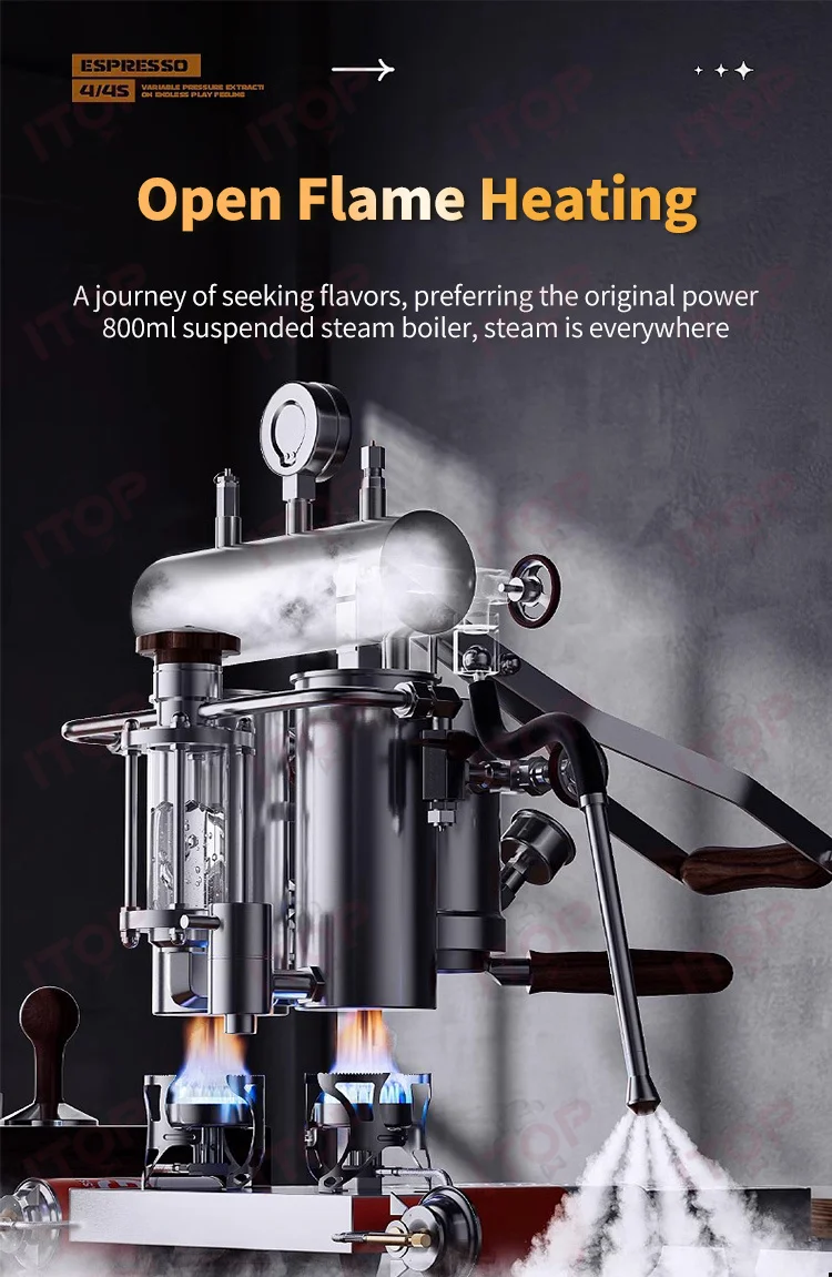 ITOP IT-HPEM-4/4s Manual Variable Pressure Coffee Machine Lever Coffee Machine Flame and Electric Energy Supply Espresso Maker