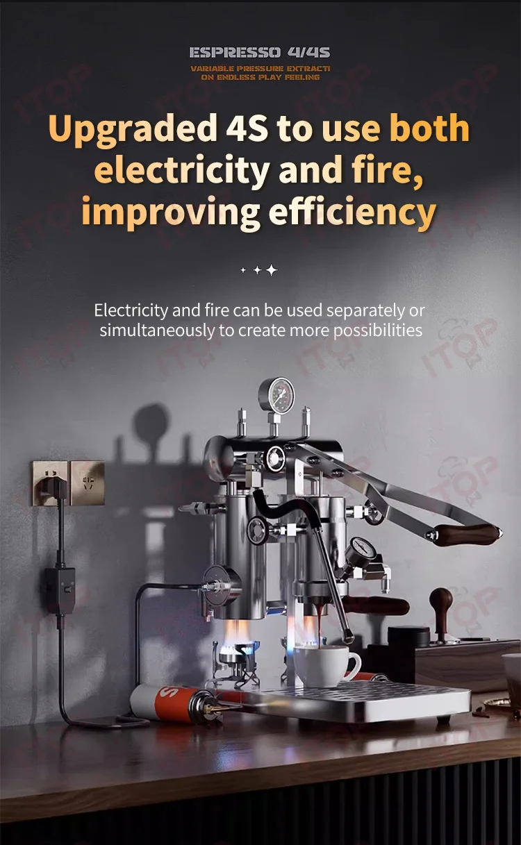 ITOP IT-HPEM-4/4s Manual Variable Pressure Coffee Machine Lever Coffee Machine Flame and Electric Energy Supply Espresso Maker