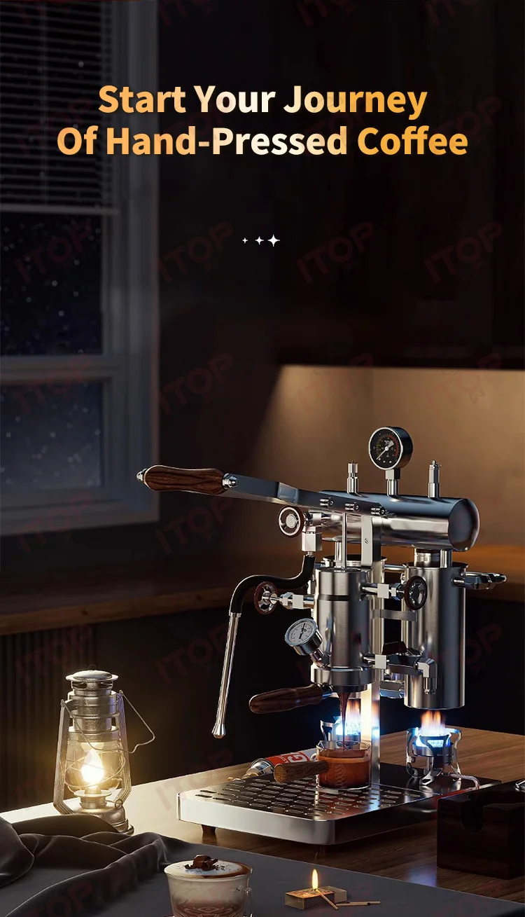 ITOP IT-HPEM-4/4s Manual Variable Pressure Coffee Machine Lever Coffee Machine Flame and Electric Energy Supply Espresso Maker