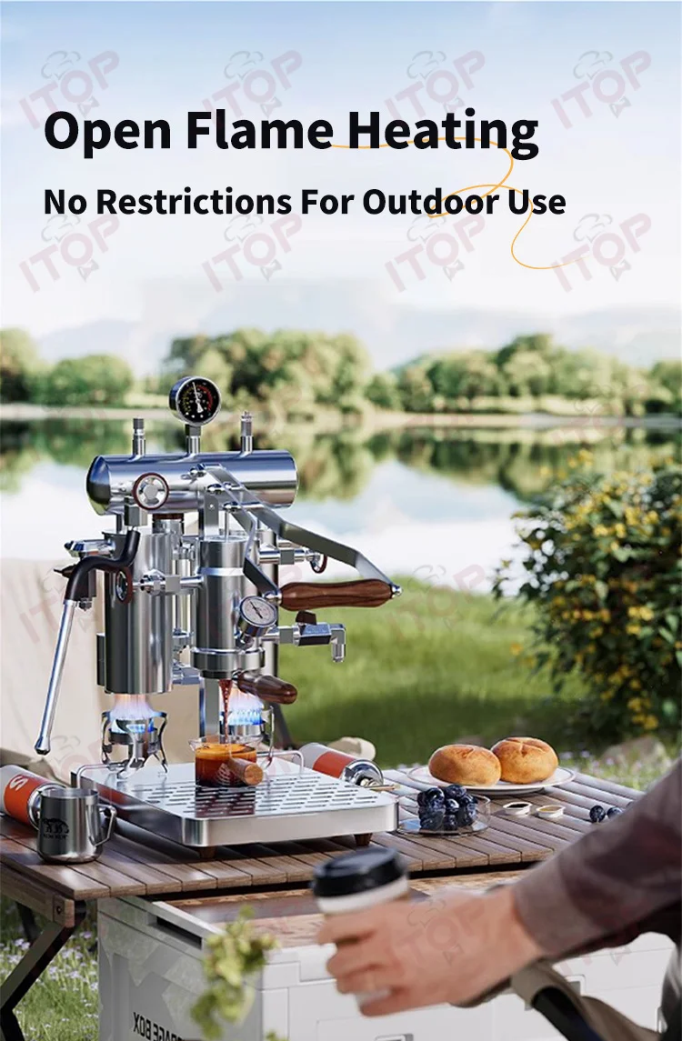 ITOP IT-HPEM-4/4s Manual Variable Pressure Coffee Machine Lever Coffee Machine Flame and Electric Energy Supply Espresso Maker