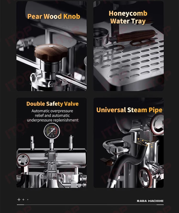 ITOP IT-HPEM-4/4s Manual Variable Pressure Coffee Machine Lever Coffee Machine Flame and Electric Energy Supply Espresso Maker