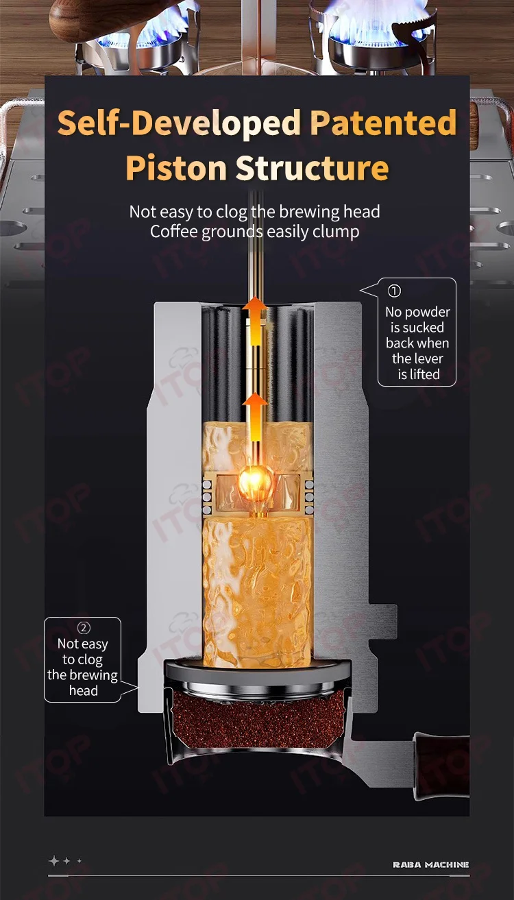 ITOP IT-HPEM-4/4s Manual Variable Pressure Coffee Machine Lever Coffee Machine Flame and Electric Energy Supply Espresso Maker