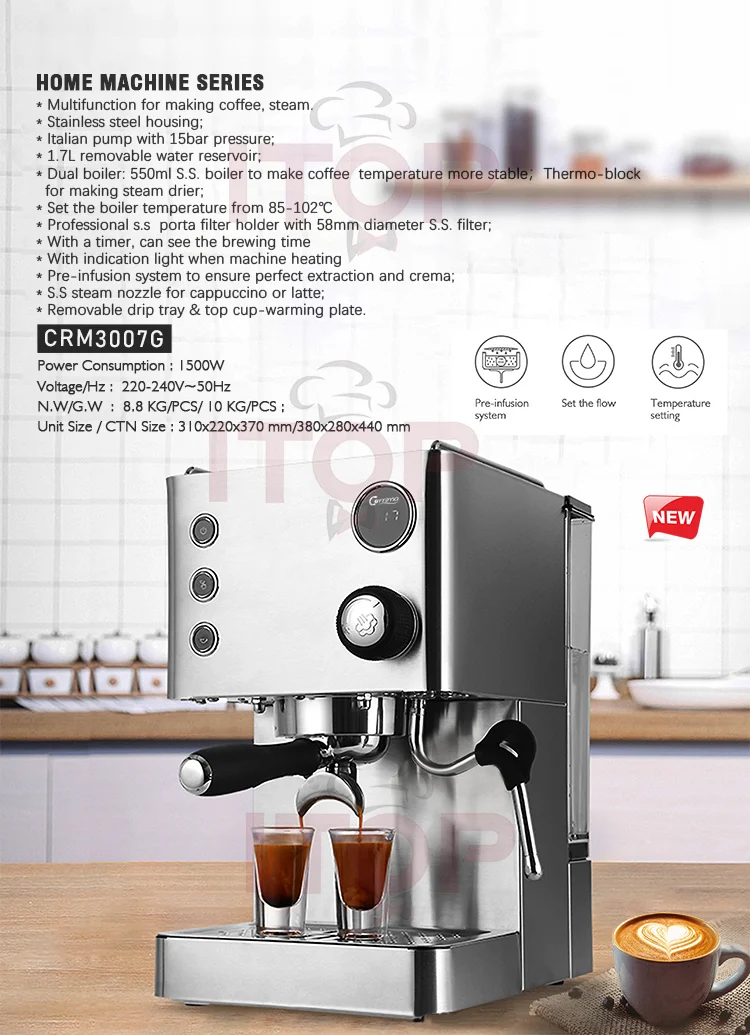 ITOP CRM3007G Espresso Coffee Machine Maker Pre-infusion Automatic Coffee with OPV Valve PID Technical Control Cappuccino Latte