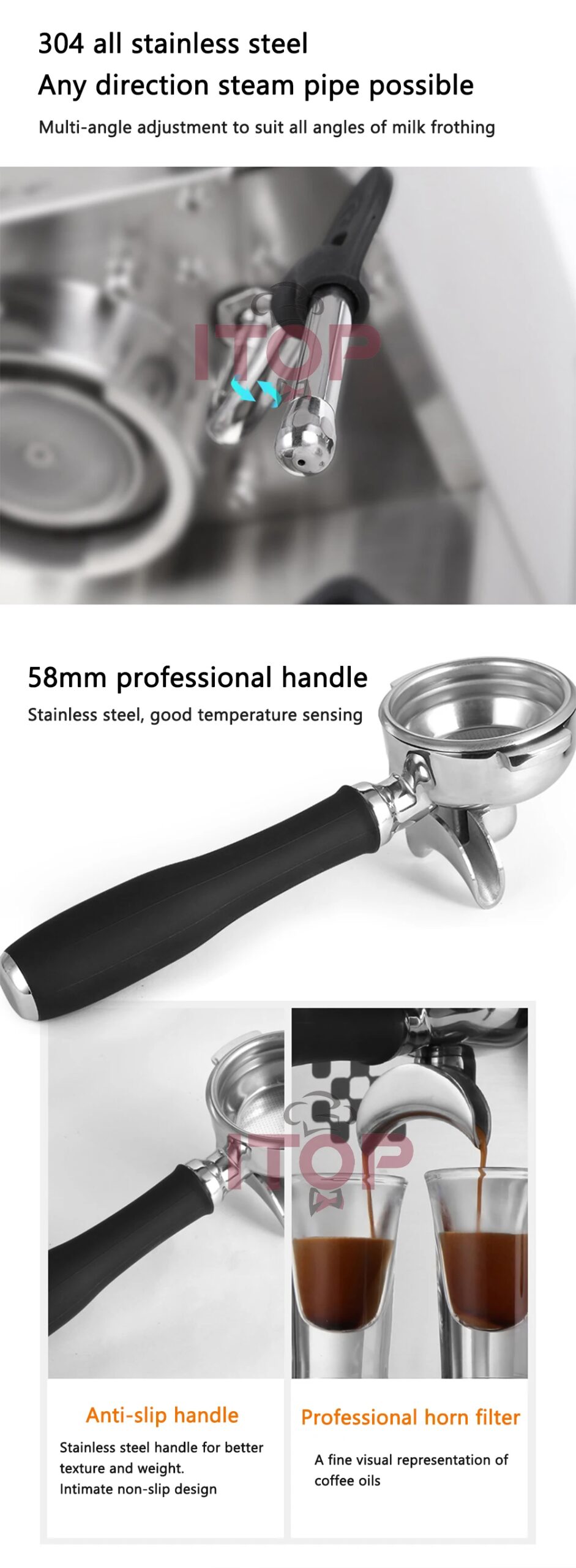 ITOP CRM3007G Espresso Coffee Machine Maker Pre-infusion Automatic Coffee with OPV Valve PID Technical Control Cappuccino Latte
