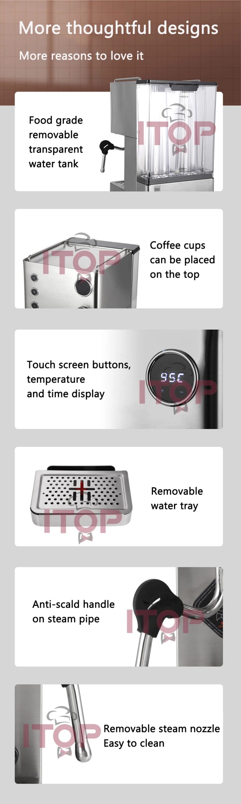 ITOP CRM3007G Espresso Coffee Machine Maker Pre-infusion Automatic Coffee with OPV Valve PID Technical Control Cappuccino Latte
