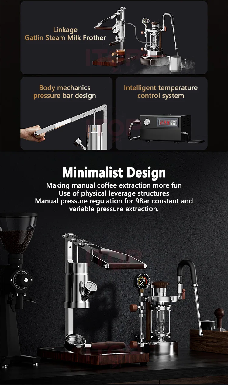 ITOP IT-HPEM-2-P Hand Press Coffee Maker With PID Temperature Control 9 Bar Constant/Variable Pressure Lever Espresso Coffee NEW