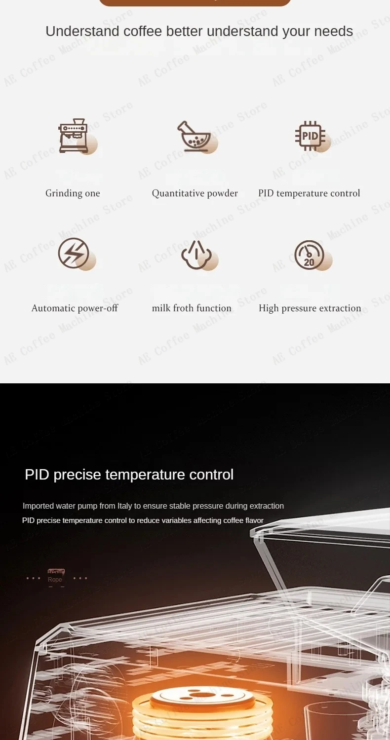 Integrated Grinder Coffee Machine Fully Automatic Espresso Coffee Machine Steam Milk Frothing Machine Italian-style Coffee Maker Integrated Grinder Coffee Machine Fully Automatic Espresso Coffee Machine Steam Milk Frothing Machine Italian-style Coffee Maker