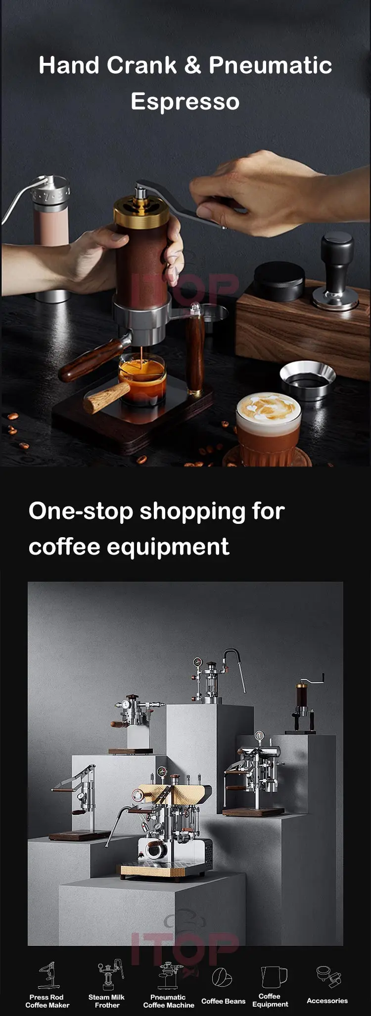 ITOP CM-HP Manual Spinning Espresso Maker Manual Pneumatic Air Pressure Integrated Coffee Machine or Electric Heating Type Maker