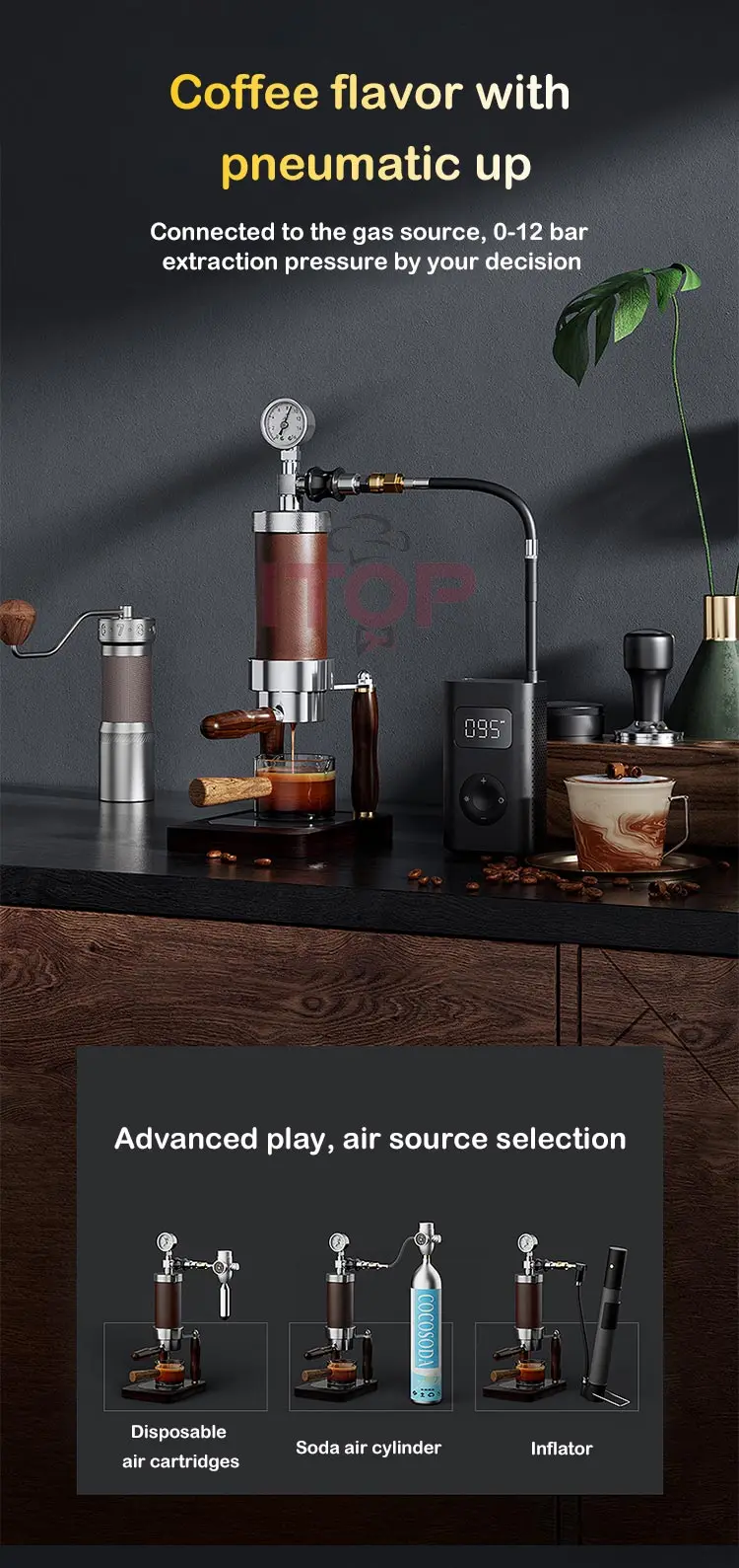 ITOP CM-HP Manual Spinning Espresso Maker Manual Pneumatic Air Pressure Integrated Coffee Machine or Electric Heating Type Maker