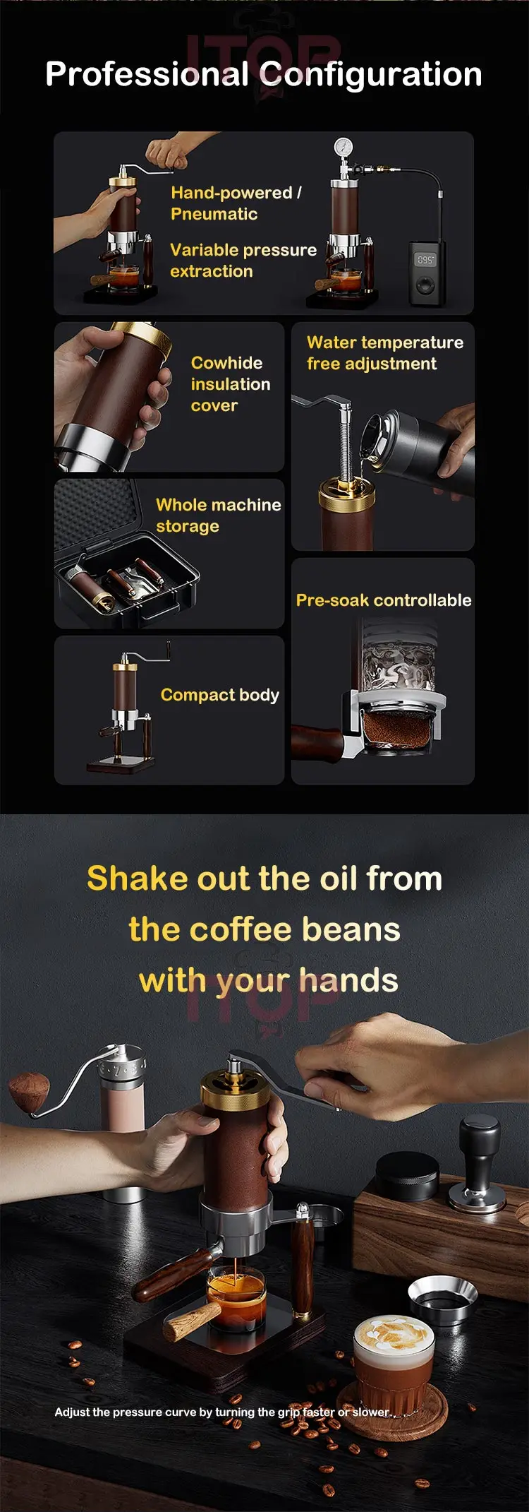 ITOP CM-HP Manual Spinning Espresso Maker Manual Pneumatic Air Pressure Integrated Coffee Machine or Electric Heating Type Maker