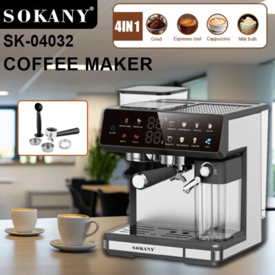 Espresso and Cappuccino Coffee Machine - 20 Bar Double Boiler Latte Coffee Maker, 4 in 1 Multifunction with LED Touch Controls