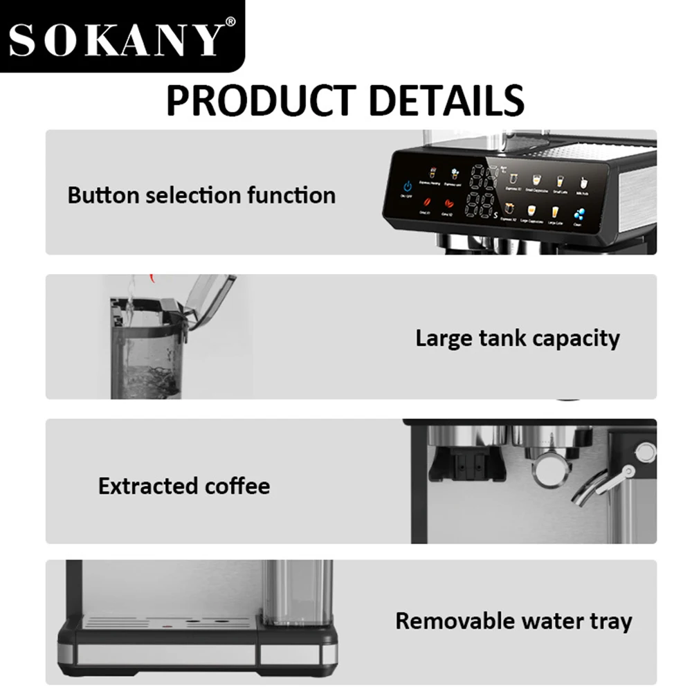 Espresso and Cappuccino Coffee Machine - 20 Bar Double Boiler Latte Coffee Maker, 4 in 1 Multifunction with LED Touch Controls