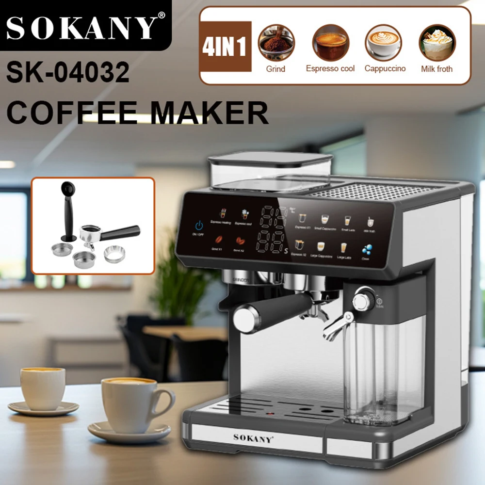 Espresso and Cappuccino Coffee Machine - 20 Bar Double Boiler Latte Coffee Maker, 4 in 1 Multifunction with LED Touch Controls