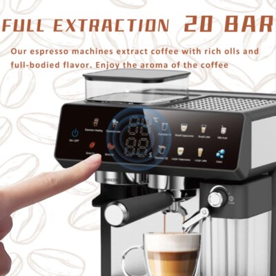 Espresso and Cappuccino Coffee Machine - 20 Bar Double Boiler Latte Coffee Maker, 4 in 1 Multifunction with LED Touch Controls - Image 3
