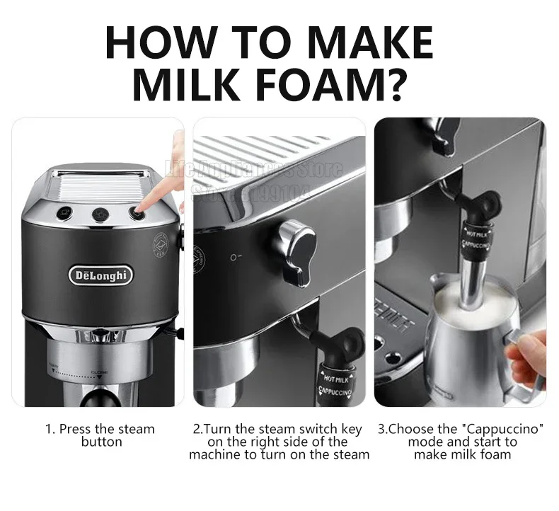 Delonghi Semi-automatic Espresso Machine 15Bar Household Coffee Maker 1-2 Cups Coffee Milk Foam Machine EC685