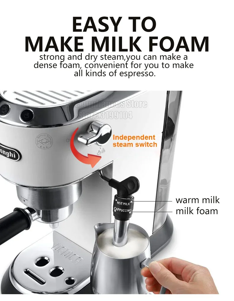 Delonghi Semi-automatic Espresso Machine 15Bar Household Coffee Maker 1-2 Cups Coffee Milk Foam Machine EC685