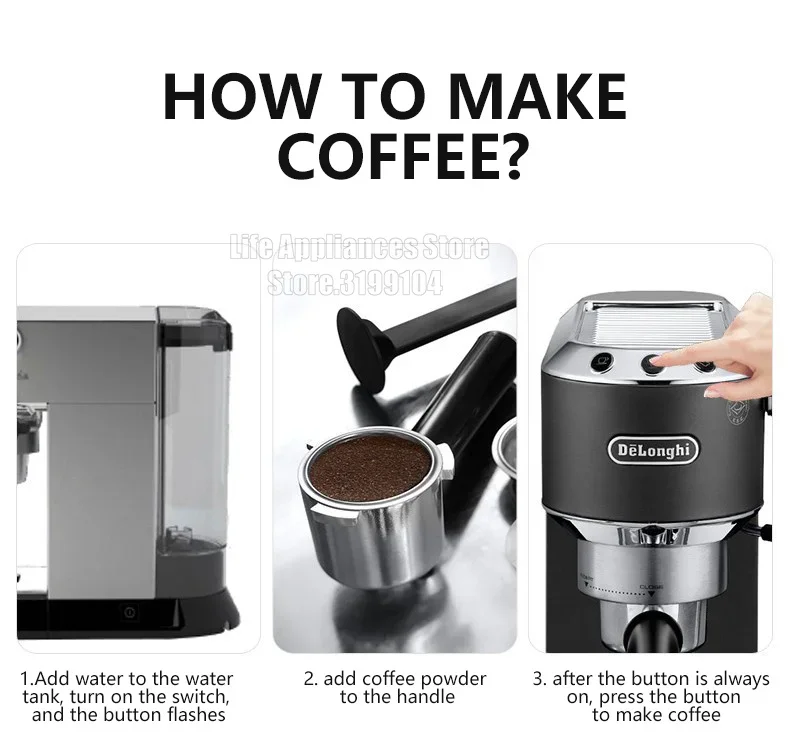 Delonghi Semi-automatic Espresso Machine 15Bar Household Coffee Maker 1-2 Cups Coffee Milk Foam Machine EC685