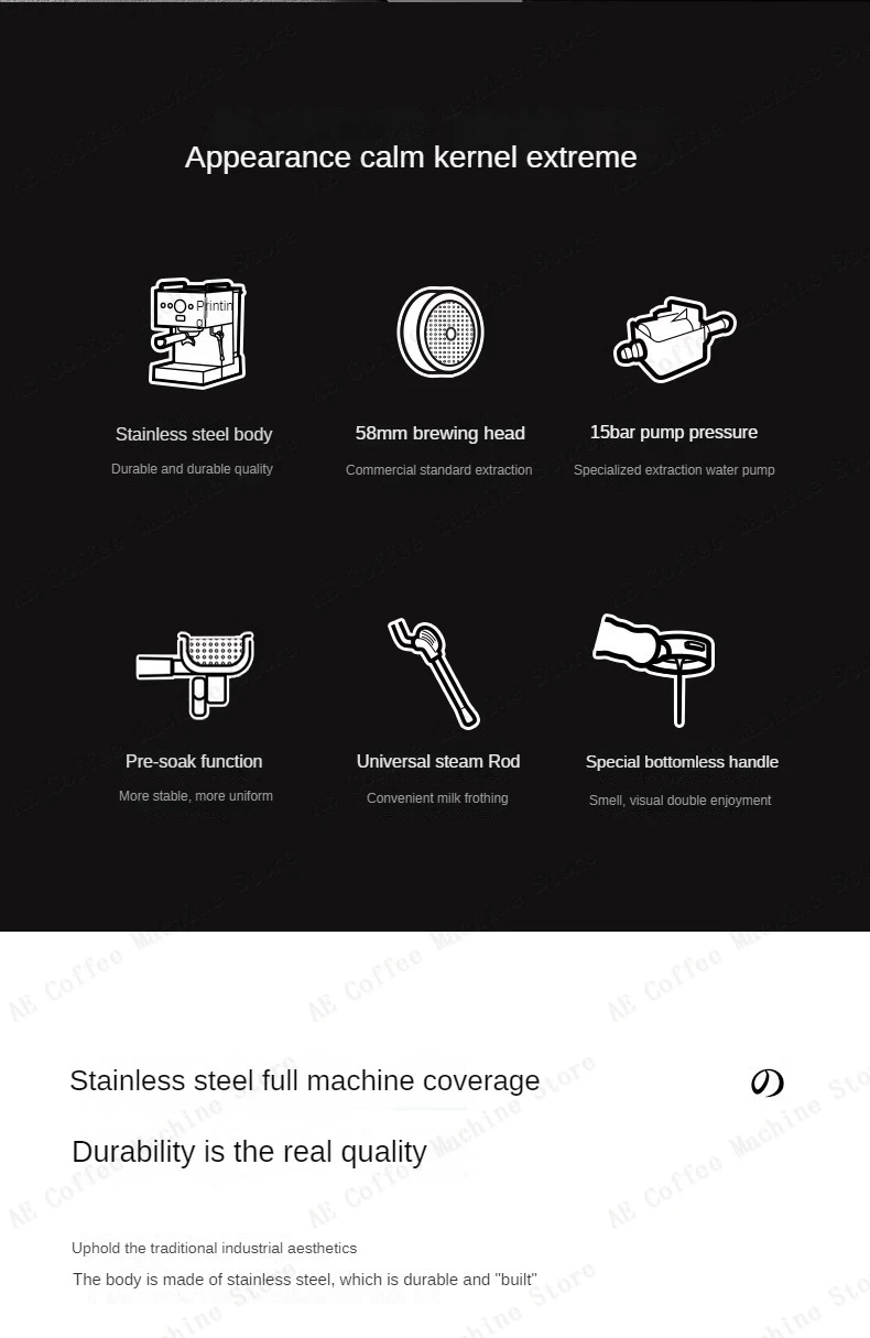 Small commercial coffee machine Simple control panel Italian semi-automatic coffee machine Can make milk foam Latte Americano Small commercial coffee machine Simple control panel Italian semi-automatic coffee machine Can make milk foam Latte Americano