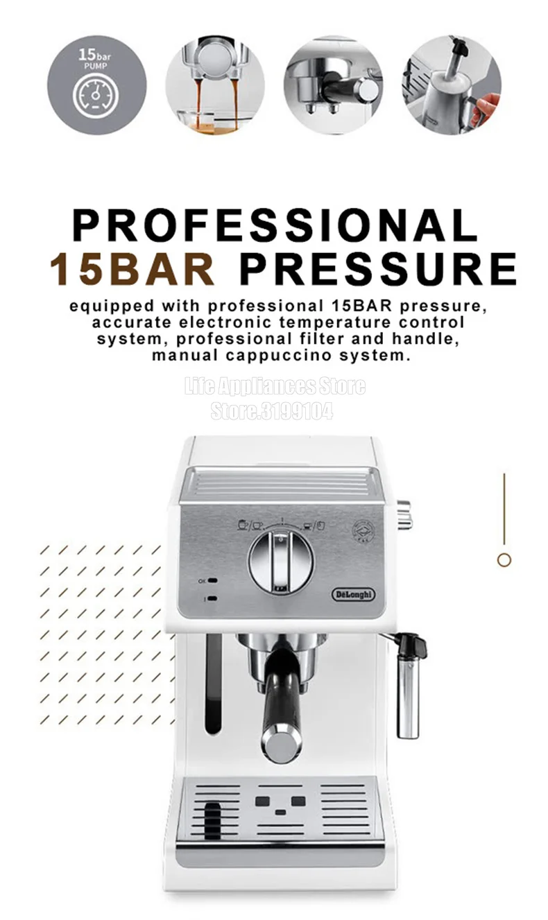 Delonghi Coffee Maker Household Espresso Machine 15BAR American Coffee Milk Foam Semi-automatic Pumping Coffee Machine 220V Delonghi Coffee Maker Household Espresso Machine 15BAR American Coffee Milk Foam Semi-automatic Pumping Coffee Machine 220V