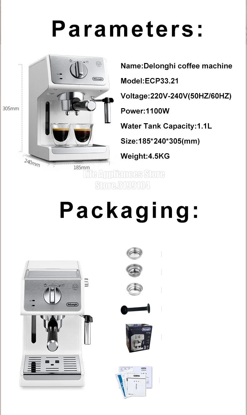 Delonghi Coffee Maker Household Espresso Machine 15BAR American Coffee Milk Foam Semi-automatic Pumping Coffee Machine 220V Delonghi Coffee Maker Household Espresso Machine 15BAR American Coffee Milk Foam Semi-automatic Pumping Coffee Machine 220V