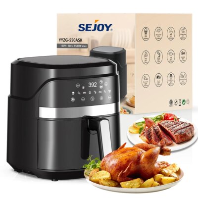 Sejoy Electric Air Fryer Without Oil 5.5L 1500W Digital Energy-Saving Electric Oven with Timer 8 Preset Menus for Family Cooking