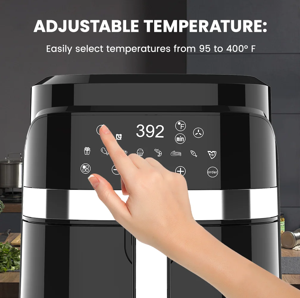 Sejoy Electric Air Fryer Without Oil 5.5L 1500W Digital Energy-Saving Electric Oven with Timer 8 Preset Menus for Family Cooking