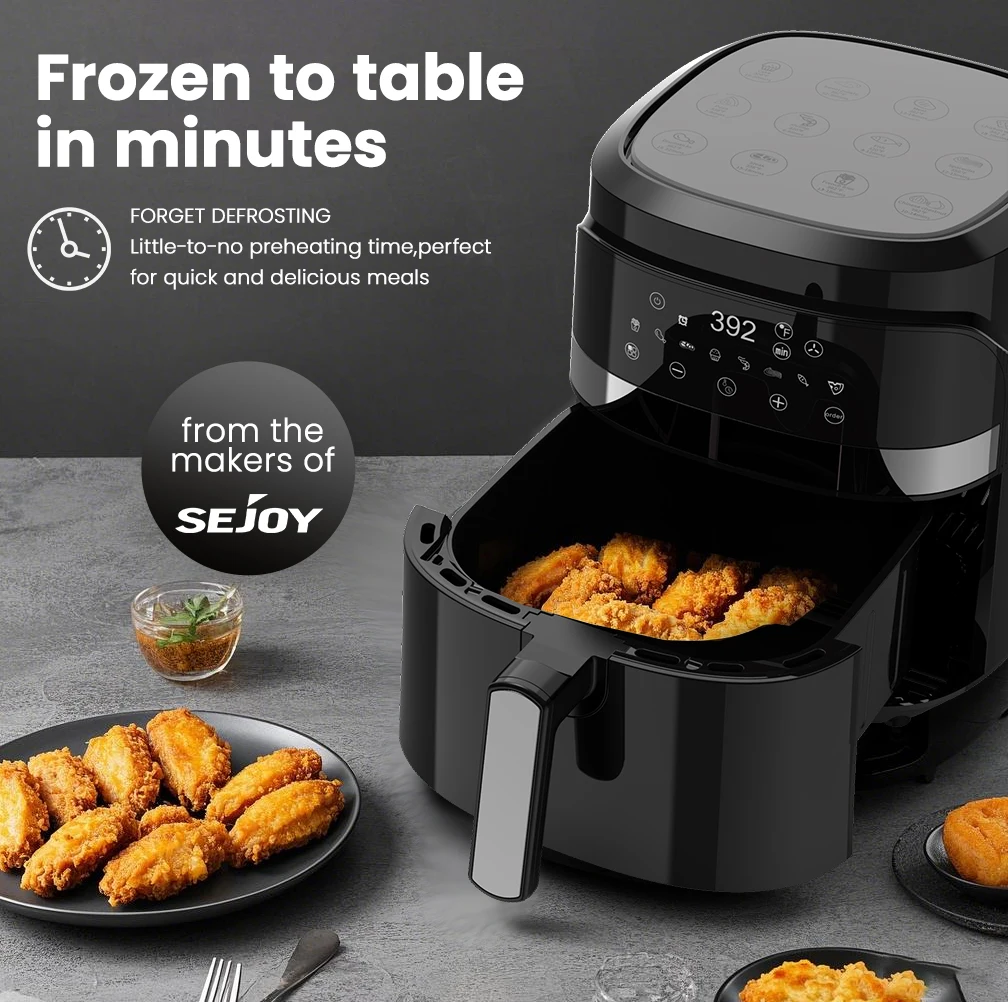 Sejoy Electric Air Fryer Without Oil 5.5L 1500W Digital Energy-Saving Electric Oven with Timer 8 Preset Menus for Family Cooking