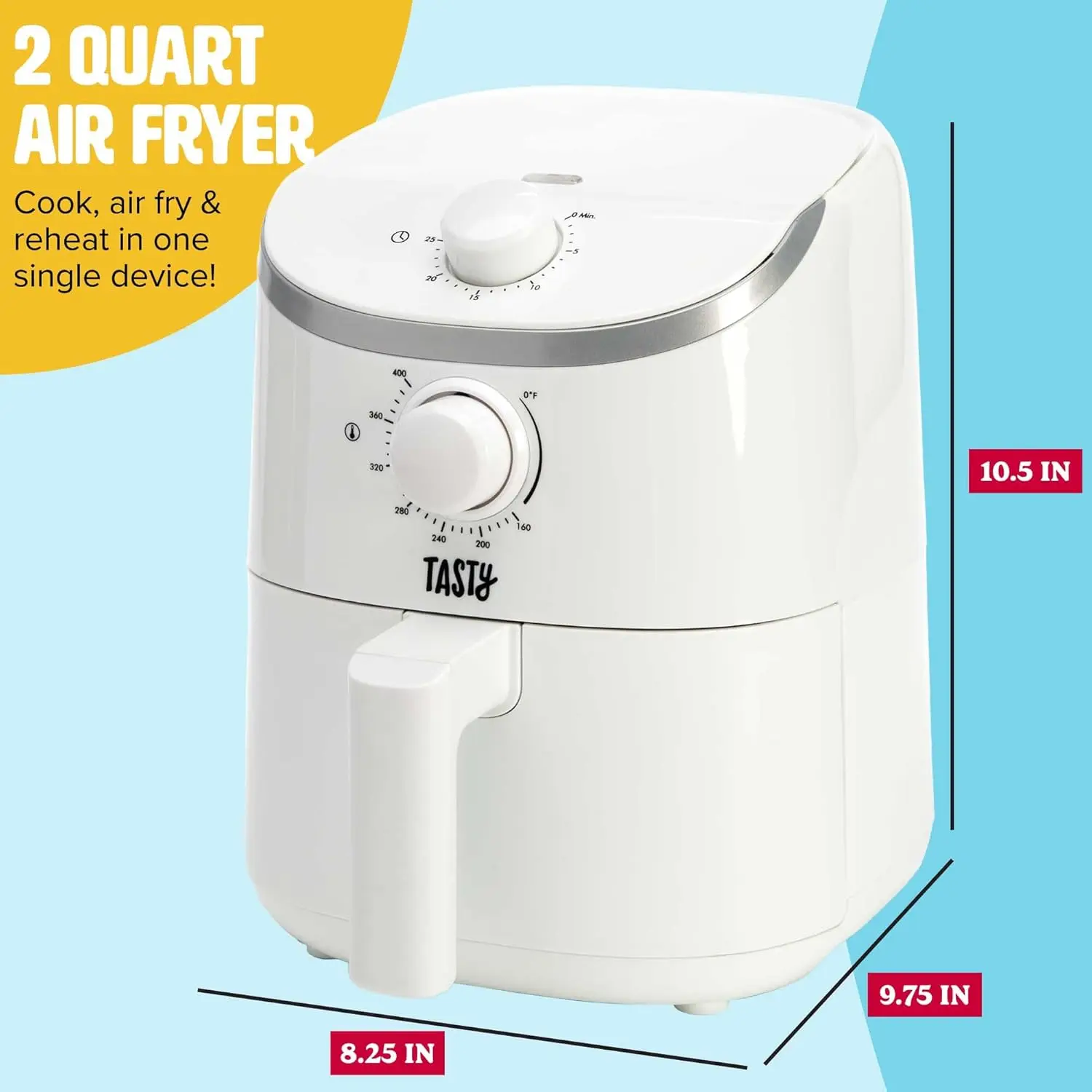 Personal Air Fryer, Healthier Meals in Minutes, Adjustable Temp Control up to 400°F, Easy-to-Use Design, Nonstick Basket, White
