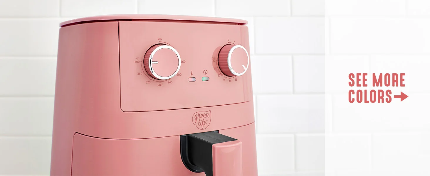 4.5QT Mechanical Air Fryer,PFAS-Free Ceramic Nonstick Adjustable Temperature Timer Dial,LED Indicator,Holiday Gifting,Dusty Pink