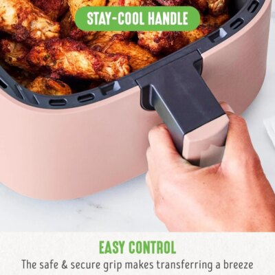 4.5QT Mechanical Air Fryer,PFAS-Free Ceramic Nonstick Adjustable Temperature Timer Dial,LED Indicator,Holiday Gifting,Dusty Pink - Image 5