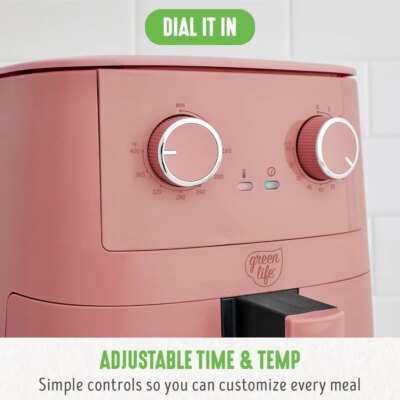 4.5QT Mechanical Air Fryer,PFAS-Free Ceramic Nonstick Adjustable Temperature Timer Dial,LED Indicator,Holiday Gifting,Dusty Pink - Image 4