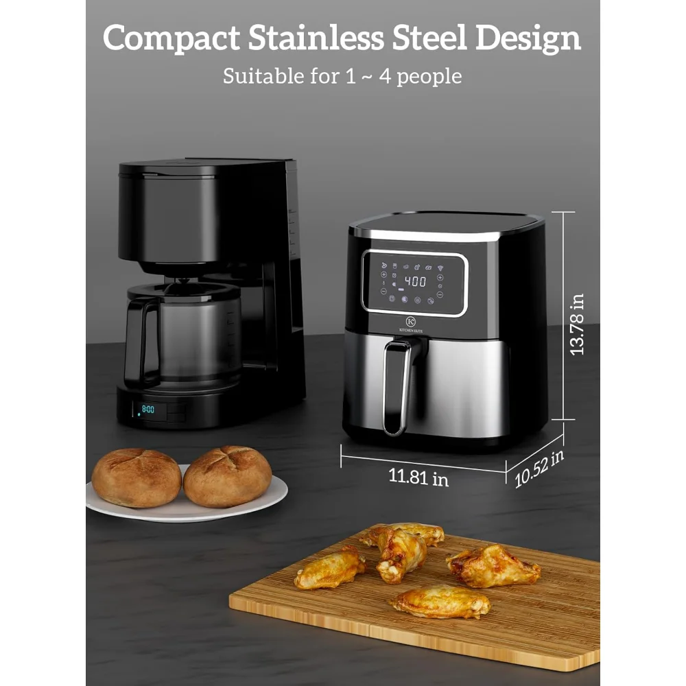Air Fryer Oven 5.5Qt, 6 Presets Digital Display Compact Cooker,Space-saving, Nonstick & Dishwasher Safe Basket, Stainless Steel