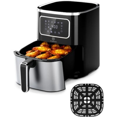 Air Fryer Oven 5.5Qt, 6 Presets Digital Display Compact Cooker,Space-saving, Nonstick & Dishwasher Safe Basket, Stainless Steel