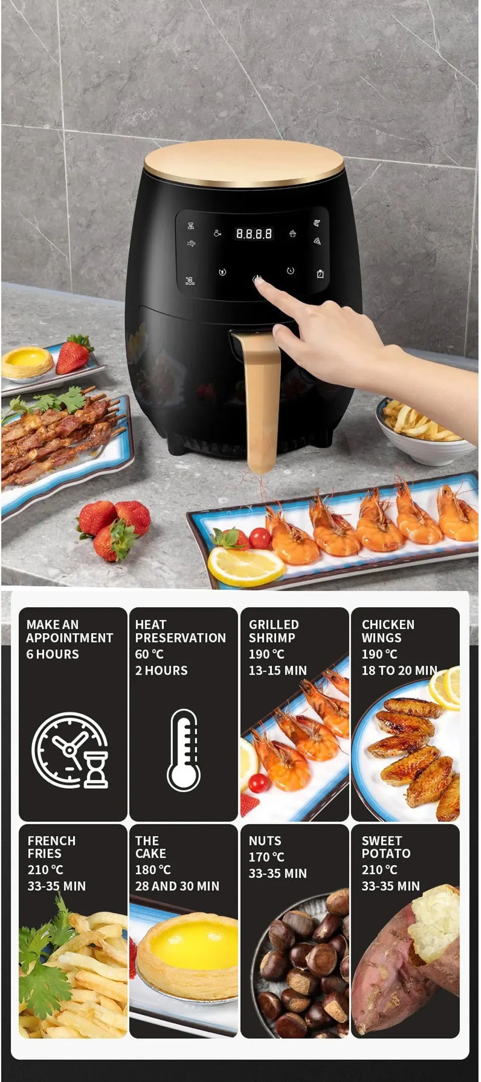 6L Air fryer Multi-functional intelligent touch screen oven Large capacity Electro mechanical deep fryer for home airfryer 6L Air fryer Multi-functional intelligent touch screen oven Large capacity Electro mechanical deep fryer for home airfryer