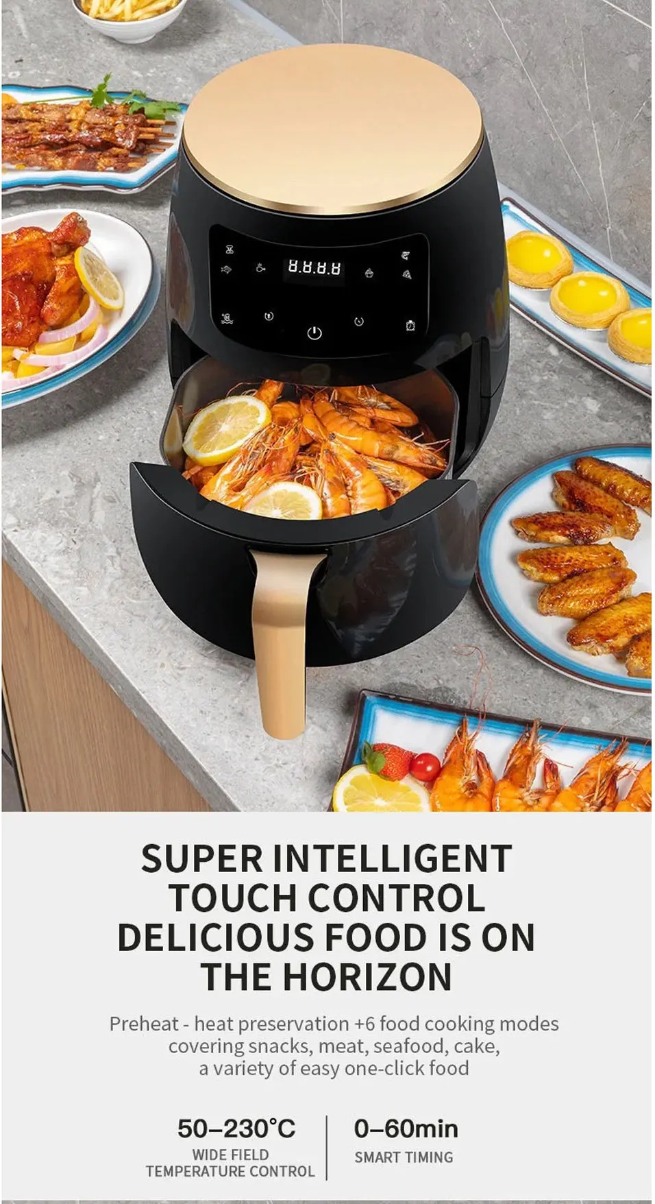 6L Air fryer Multi-functional intelligent touch screen oven Large capacity Electro mechanical deep fryer for home airfryer 6L Air fryer Multi-functional intelligent touch screen oven Large capacity Electro mechanical deep fryer for home airfryer