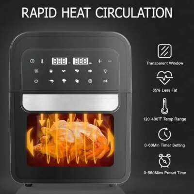 Air Fryer Oven 6.5Qt XL Large Family Size, 8-in-1 Digital Control, Stainless Steel Air Fyer, Nonstick and Dishwasher Safe Basket - Image 4