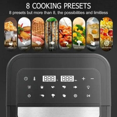 Air Fryer Oven 6.5Qt XL Large Family Size, 8-in-1 Digital Control, Stainless Steel Air Fyer, Nonstick and Dishwasher Safe Basket - Image 2
