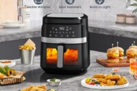 SEJOY Air Fryer Toaster Oven Combo 6 Quart Digital Display with 8 Cooking Presets Oilless Cooker,Visible Window