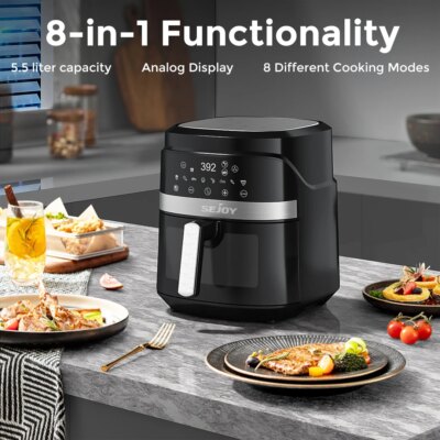 SEJOY Air Fryer Toaster Oven Combo 6 Quart Digital Display with 8 Cooking Presets Oilless Cooker,Visible Window - Image 2
