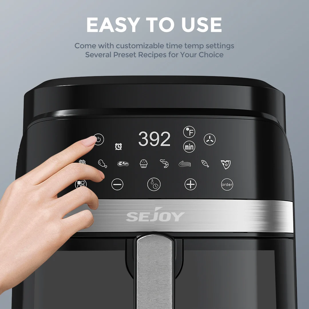 SEJOY Air Fryer Toaster Oven Combo 6 Quart Digital Display with 8 Cooking Presets Oilless Cooker,Visible Window